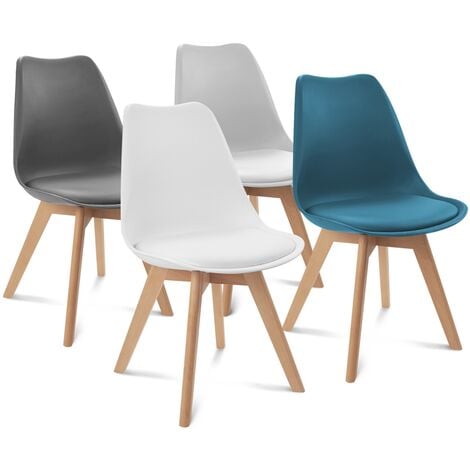Lot de 4 chaises scandinaves SARA mix color gris foncé, gris clair, blanc et bleu