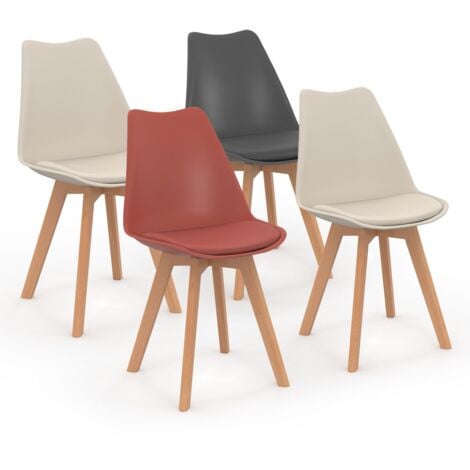 IDMARKET 4 chaises scandinaves SARA mix color gris foncé, terracotta, beige x2