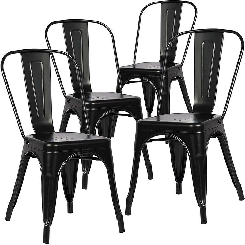 Wokaka - Lot de 4 Chaises - Style industriel en métal noir - Extérieur/Intérieur