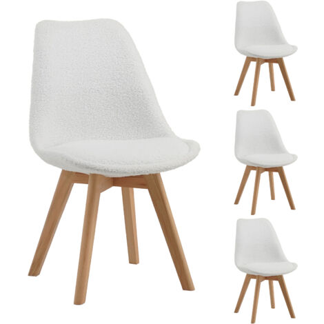 Lot de 4 chaises style scandinave en tissu bouclette blanc - SCANDI