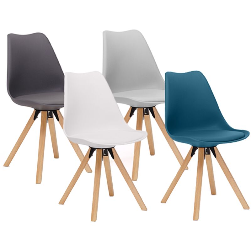 Lot de 4 chaises swana mix color blanc, gris clair, gris foncé et bleu