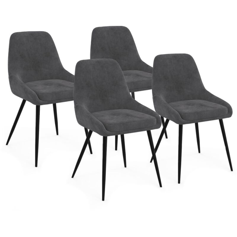 Lot de 4 chaises THALYA en velours gris foncé avec accoudoirs