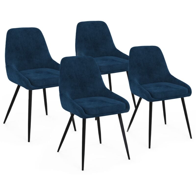 Idmarket - Lot de 4 chaises thalya en velours bleu avec accoudoirs