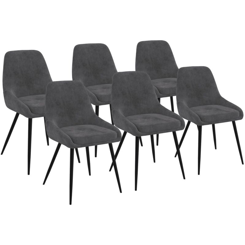 Idmarket - Lot de 6 chaises thalya en velours gris foncé avec accoudoirs