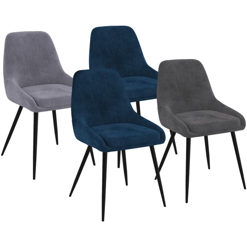 Idmarket - Lot de 4 chaises thalya en velours mix color bleu x2, gris clair, gris foncé avec accoudoirs