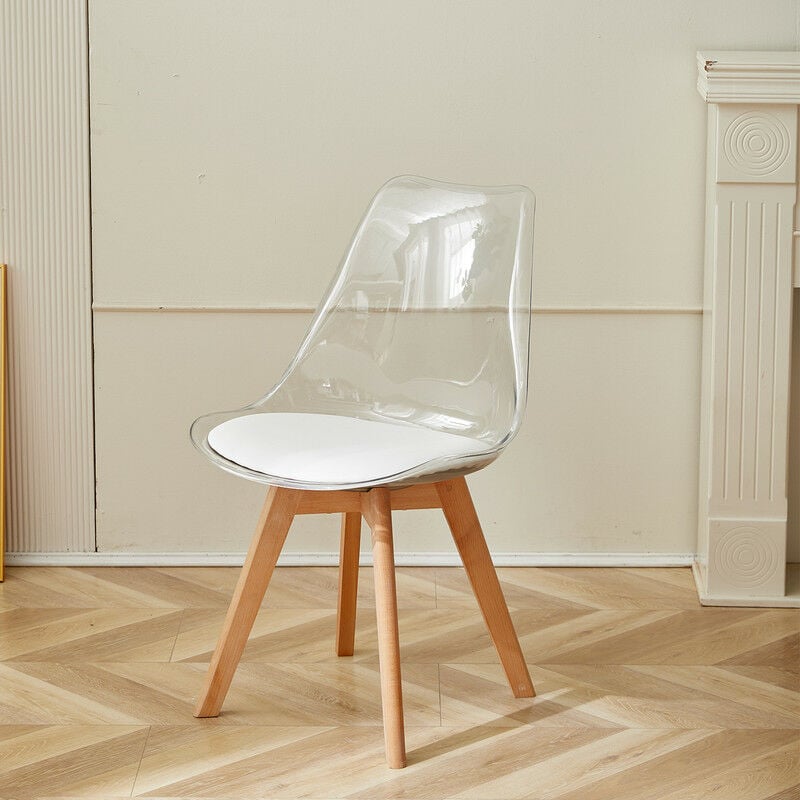 Wokaka - Lot de 4 chaises transparentes - Chaises scandinaves avec coussin d'assise en cuir - Pour salles à manger, salles de réception etc.(blanc)