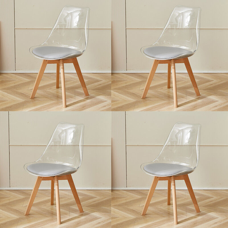 Wokaka - Lot de 4 chaises transparentes, chaises de salle à manger coussin en pu design scandinave(girs)