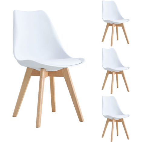 Lot de 4 chaises tulipe style scandinave PU blanc - SCANDI