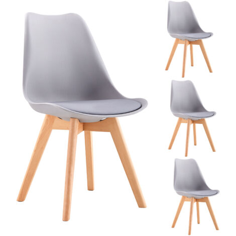 Lot de 4 chaises tulipe style scandinave PU gris clair - SCANDI