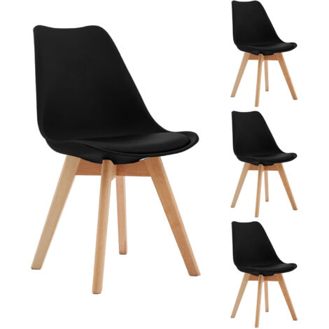 Lot de 4 chaises tulipe style scandinave PU noir - SCANDI