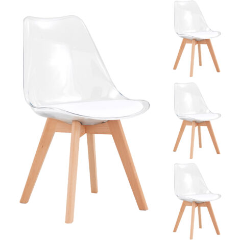 Lot de 4 chaises tulipe style scandinave PU transparent - SCANDI