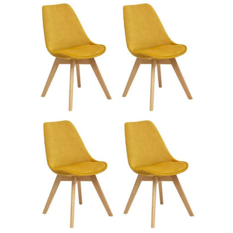 Lot de 4 Chaises Velours "Baya" 81cm Jaune Ocre