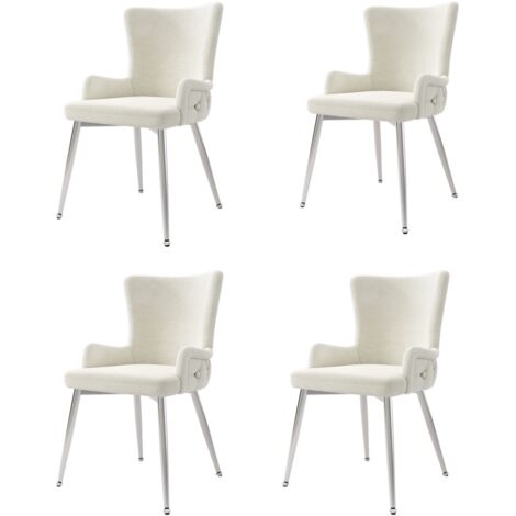 Lot de 4 chaises velours beige - Pieds métal argenté - Salon/salle à manger luxe - Design élégant