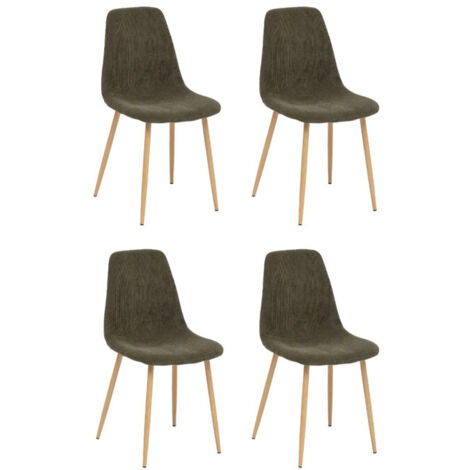 Lot de 4 Chaises Velours Côtelé "Roka" 87cm Kaki