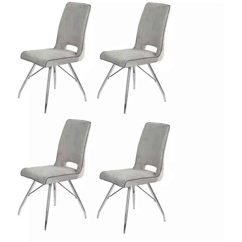 Meubletmoi - Lot 4 chaises velours gris clair pieds métal chromé - bella