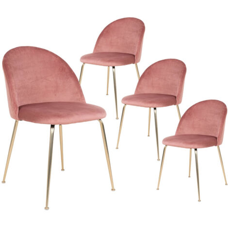 Lot de 4 Chaises Velours Rose et Pieds Métal Doré - MEYRIN