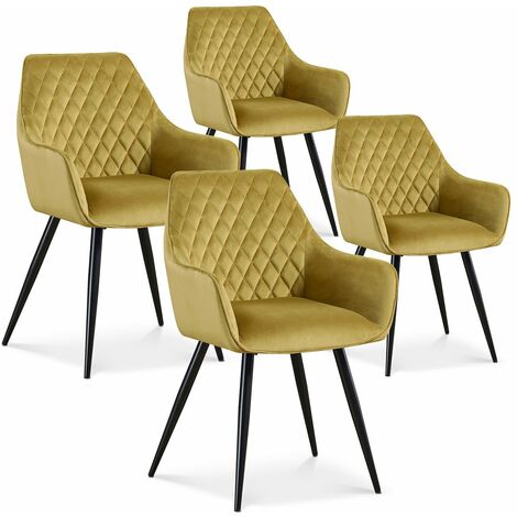 Lot de 4 chaises Victoria en velours jaune moutarde pieds noir