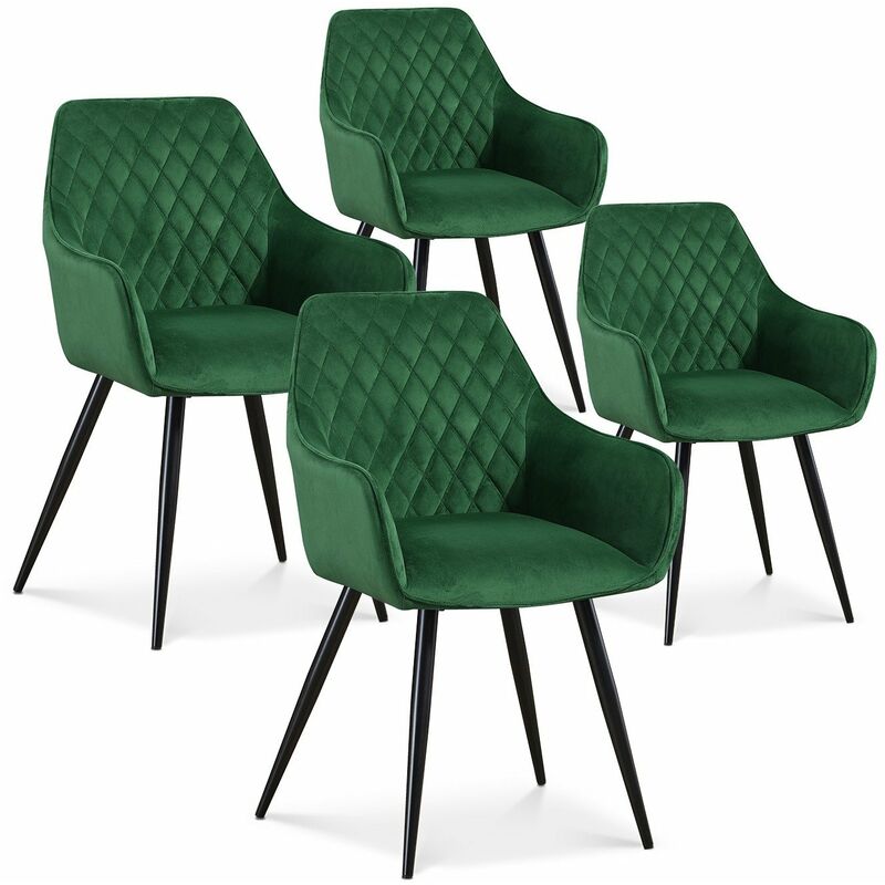 Lot de 4 chaises Victoria en velours vert pieds noir