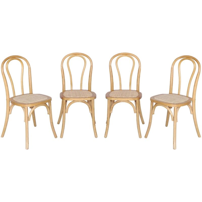 Sweeek - Lot de 4 chaises vintage en bois avec assise en rotin et dossier arrondi. coloris naturel. l 48 x p 49.5 x h 90cm