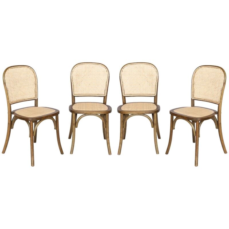Sweeek - Lot de 4 chaises vintage en bois avec assise et dossier en rotin. coloris marron vieilli. l 44.5 x p 48 x h 89.5cm