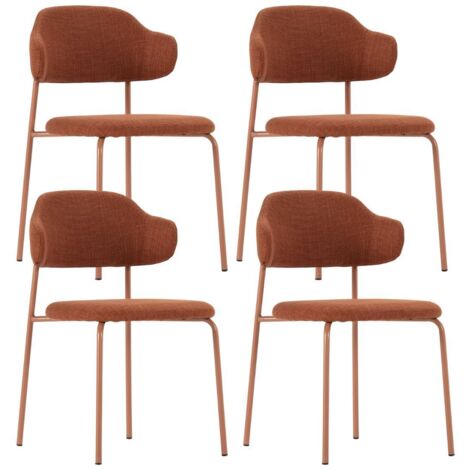 Lot de 4 Chaises vintage en métal avec assise et dossier en tissu chiné terracotta - LADERI