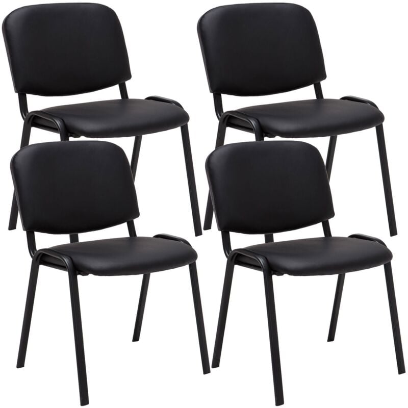 Lot de 4 chaises visiteur empilable zone d'attente en pvc noir piètement à 4 pieds en métal noir 100003188