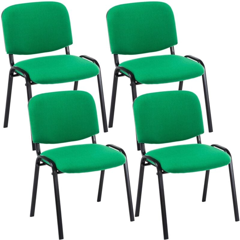 Lot de 4 chaises visiteur empilable zone d'attente en tissu vert piètement à 4 pieds en métal noir 100003193