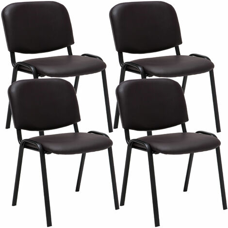 Lot de 4 chaises visiteur empilables Ken en similicuir et piètement noir Marron