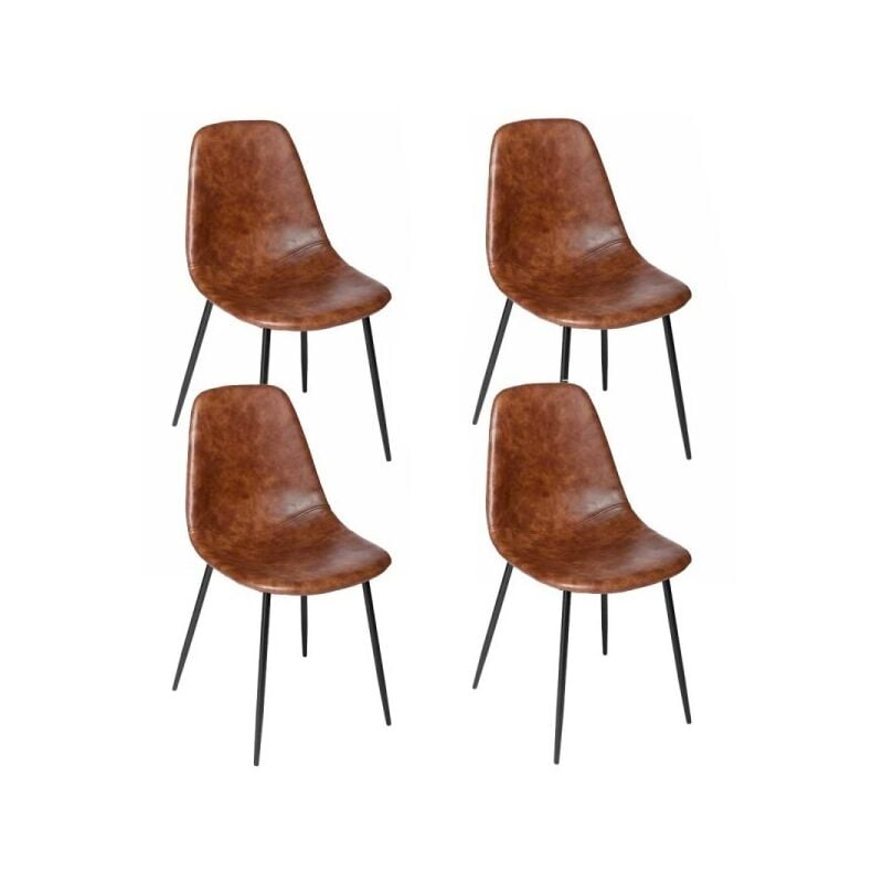 Atmosphera - Lot de 4 Chaises Vladi Effet Cuir Marron