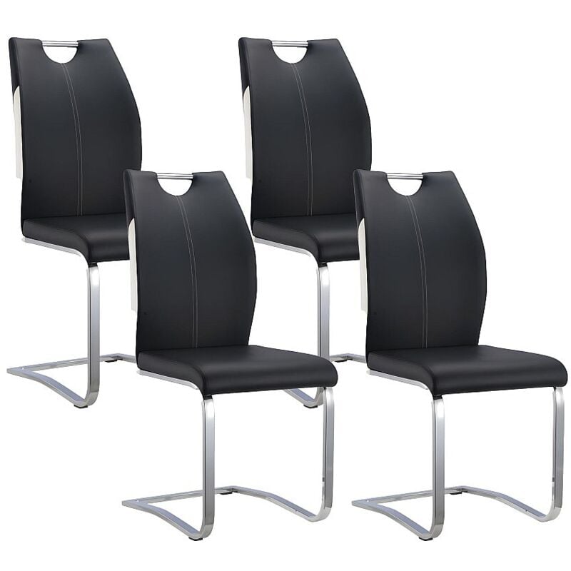 Vente-unique - Lot de 4 Chaises winch - Simili Noir & Blanc - Pieds en métal chromé
