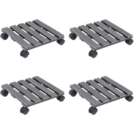 Lot de 4 Chariots à plantes  Support et plateau pour jardinière Gris 30x30x7,5 cm WPC 93076