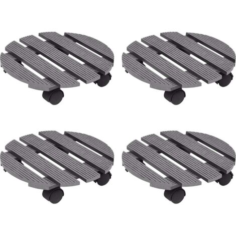 Lot de 4 Chariots à plantes  Support et plateau pour jardinière Gris Ø30x7,5 cm WPC 46087