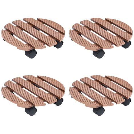 Lot de 4 Chariots à plantes  Support et plateau pour jardinière Marron Ø30x7,5 cm WPC 26231