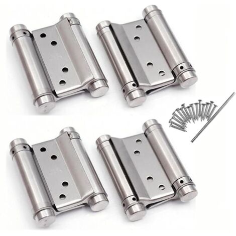 Lot de 4 charnière paumelle portes va-et-vient ressort double action acier inoxydable saloon western, 75 mm (Charge Jusqu'à 15kg)