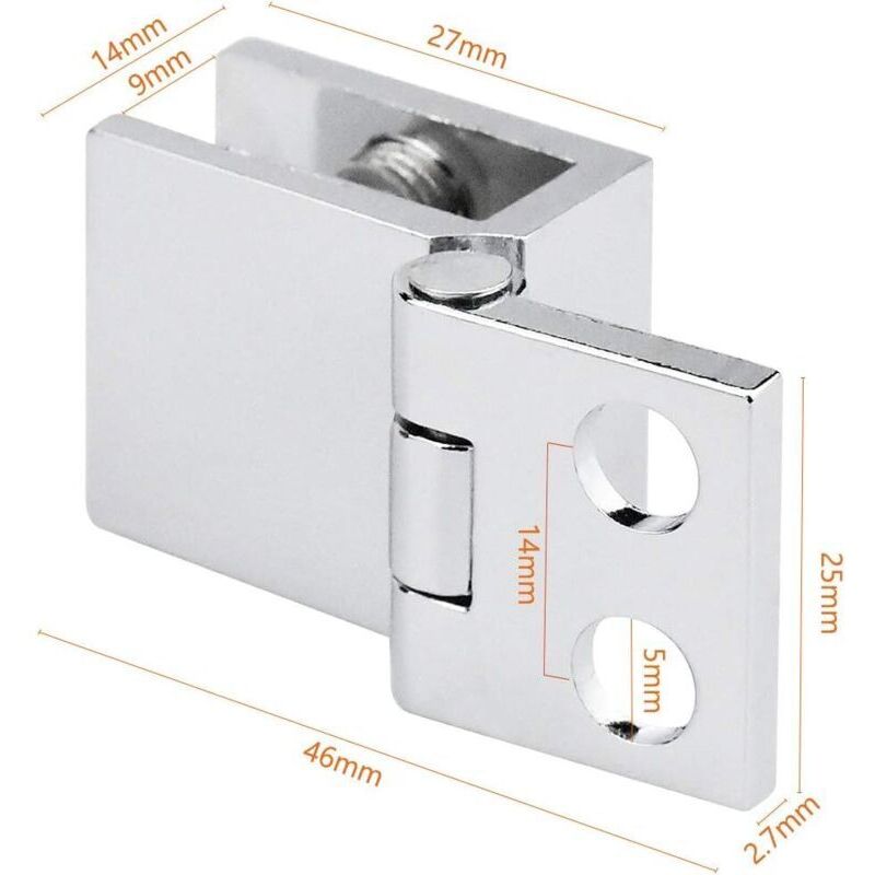 Lot de 4 Charnière pour Porte en Verre, Angle Ouverture 0° Charnières de Serrage de Meuble de Cuisine, Vitrine, Douche, pour Verre Epaisseur de 5 mm