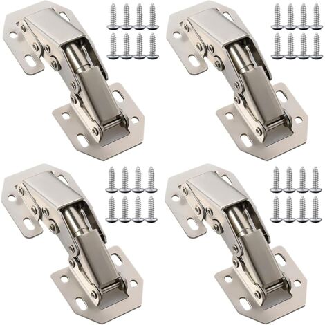 Lot de 4 charnières à angle droit (90°), charnières de placard à fermeture amortie, charnières de cuisine, charnières invisibles pour portes de placard.