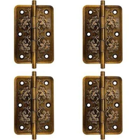 Lot de 4 charnières antiques - Charnières de porte de placard vintage - Charnières décoratives - Charnières en laiton antique, pour décorer armoires,