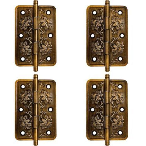 Lot de 4 charnières antiques - Charnières de porte de placard vintage - Charnières décoratives - Charnières en laiton antique, pour décorer armoires,