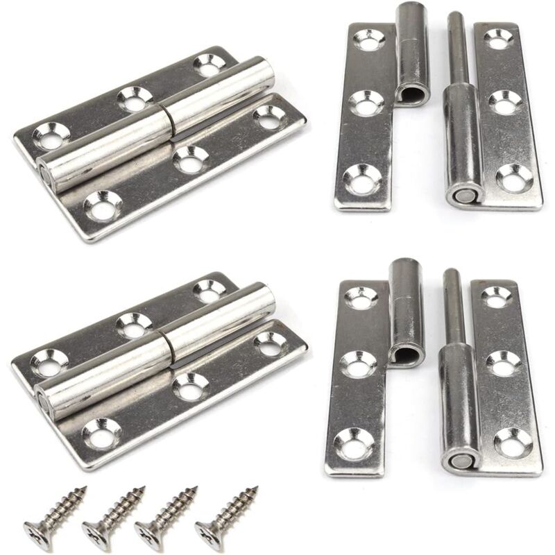 Lot de 4 charnières de porte à soulever - 6,3 cm - Robustes - Amovibles - En acier inoxydable 304 - Pour portes intérieures et extérieures