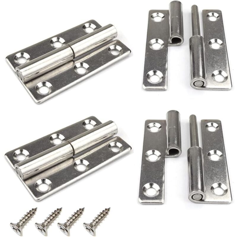 Lot de 4 charnières de porte amovibles robustes en acier inoxydable 304 pour portes intérieures et extérieures de 7,6 cm
