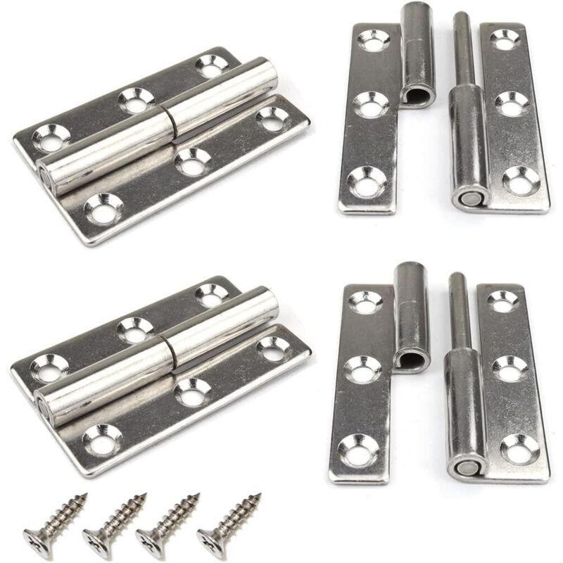 Lot de 4 charnières de porte amovibles robustes en acier inoxydable 304 pour portes intérieures et extérieures de 7,6 cm Lot de 4 charnières de porte amovibles robustes en acier inoxydable 304 pour portes intérieures et extérieures de 7,6 cm