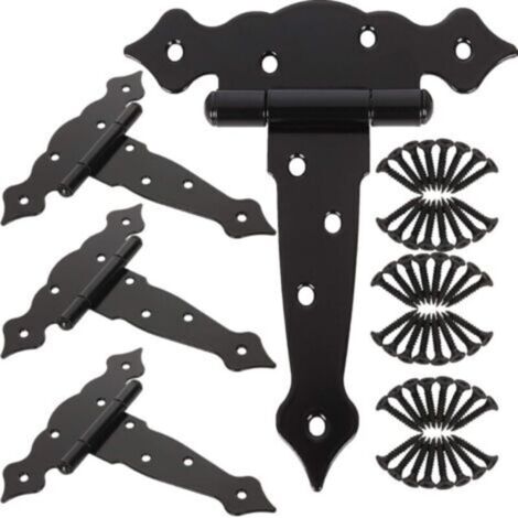 Lot de 4 charnières de porte de 15,2 cm pour abri de jardin, grange, charnières de portail robustes pour clôtures en bois, charnières décoratives classiques noires