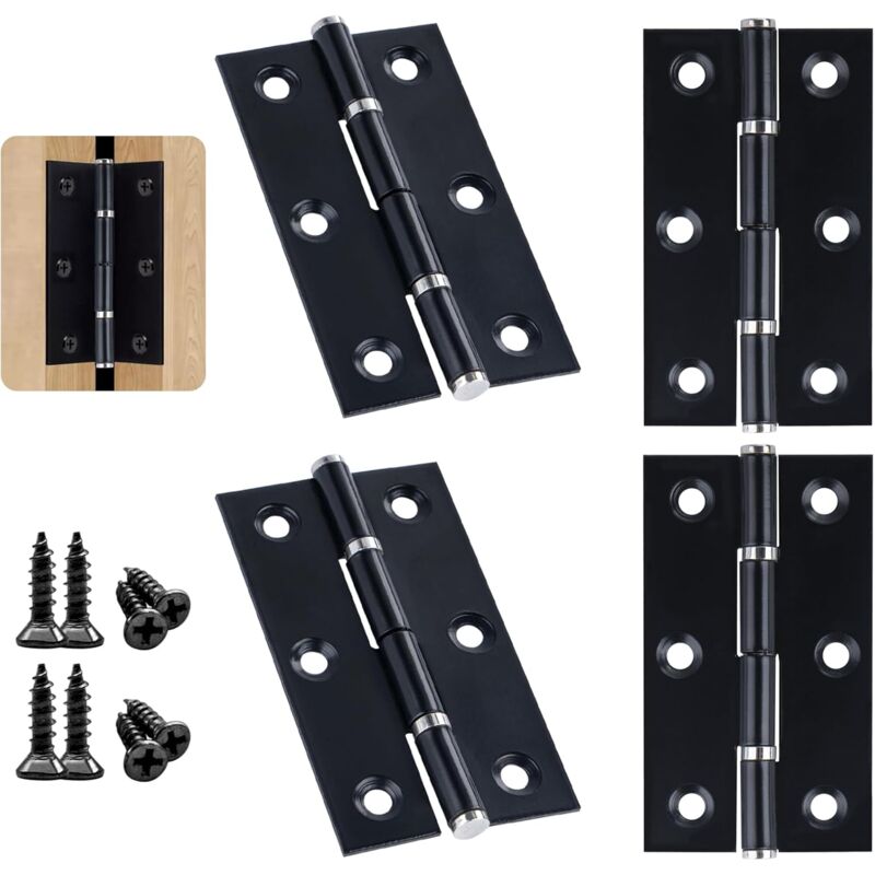 Lot de 4 charnières de porte réglables en acier inoxydable - 70 x 40 mm - Pour porte en bois, porte de jardin et extérieur - Noir