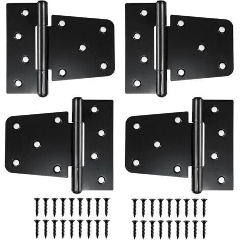Lot de 4 charnières de porte robustes, charnières plates pour abris de jardin, granges et clôtures en bois (vis incluses) (noir)