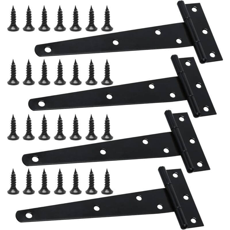 Lot De 4 Charnières de Portes en T Lourde avec Vis de Montage, 150 mm, Charnières de Portes en T Galvanisées pour Portes de Grange Portail en Bois et