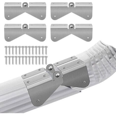 Lot de 4 charnières d'extension de gouttière en acier inoxydable, charnières rabattables avec vis de fixation, installation facile sur descente de gouttière rectangulaire ou carrée