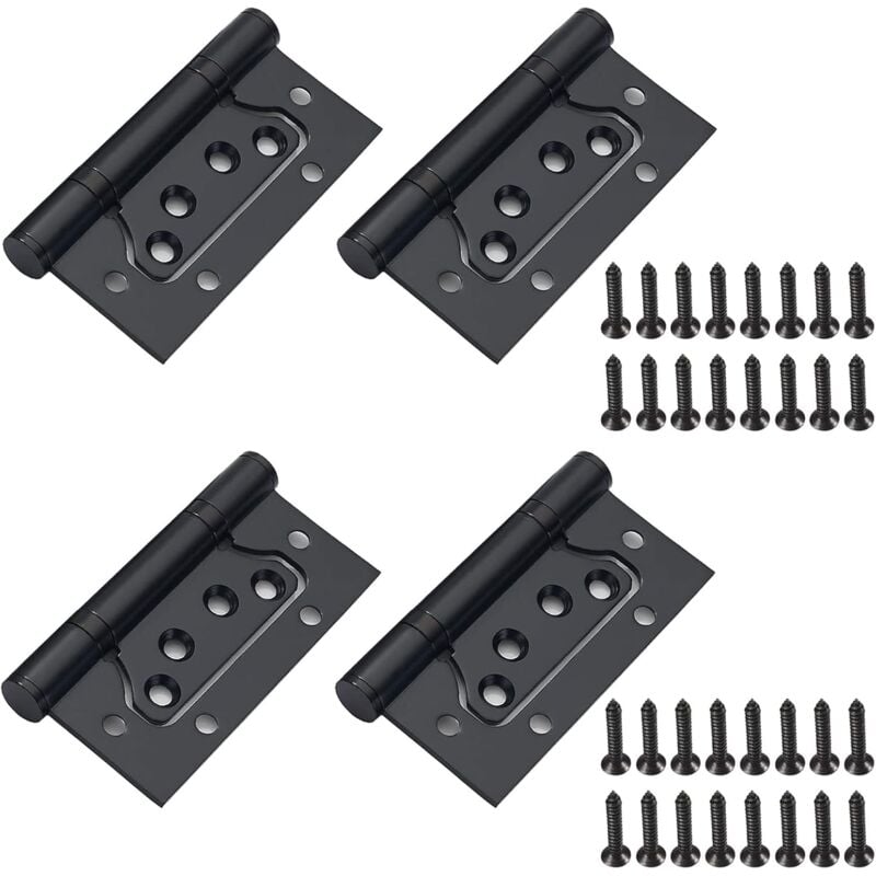 Lot de 4 charnières en acier inoxydable noires avec vis, charnière de porte pliante pour porte en bois, armoire en bois, armoire, 100 mm x 50 mm