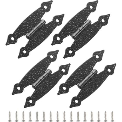 Lot de 4 Charnières en Fer Noir Style Ancien pour Portes D'armoire, Robustes et Multifonctions Distance de Trou 6,3 Cm, Cuisine et Meubles