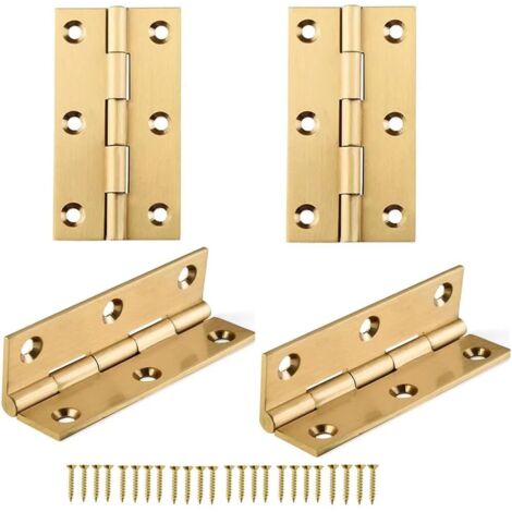 Lot de 4 charnières en laiton massif, doré, facile à installer,pour porte de maison ou d'armoire, fenêtre, boîte à outils, etc.