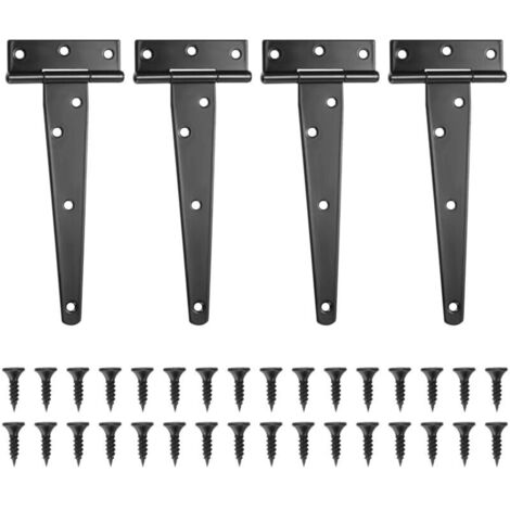 Lot de 4 charnières en T, charnières noires pour porte de grange, charnières de porte, charnières plates en acier inoxydable pour portails, abri de jardin
